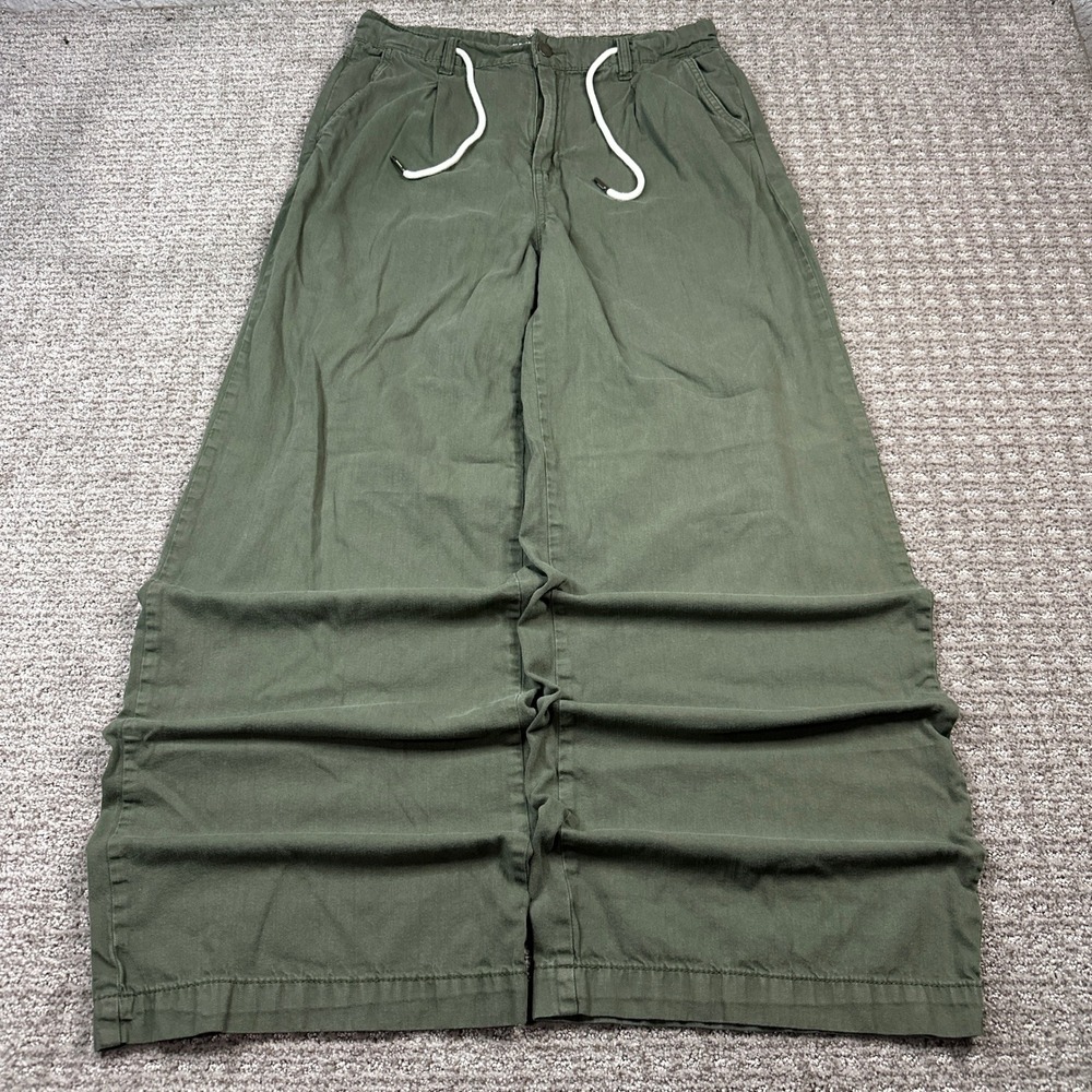 Y2K Baggy Old Navy Drapey Drawcord Wide Leg Pants Olive Green High Rise 6 Tall